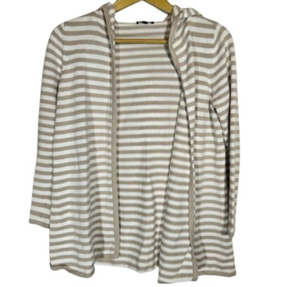 Eileen Fisher Sweaters - Eileen Fisher‎ Organic Linen Blend Striped Open Knit Cardigan Hoodie Coastal XL